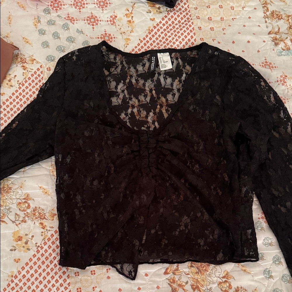 H&M Black Sheer Lace Blouse